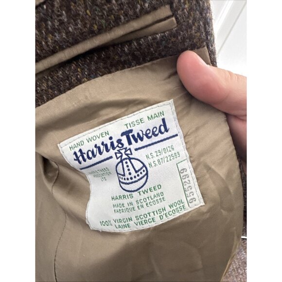Harris Tweed Brown Wool Sport Coat Suede Elbow Patches Men’s 44R Scottish - Picture 7 of 10